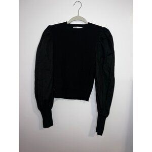 Zara Black Knit Long Puff Sleeve Top